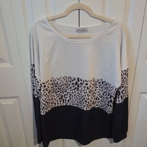 MISSLOOK Black and Cream Leopard Print Long Sleeve Tee